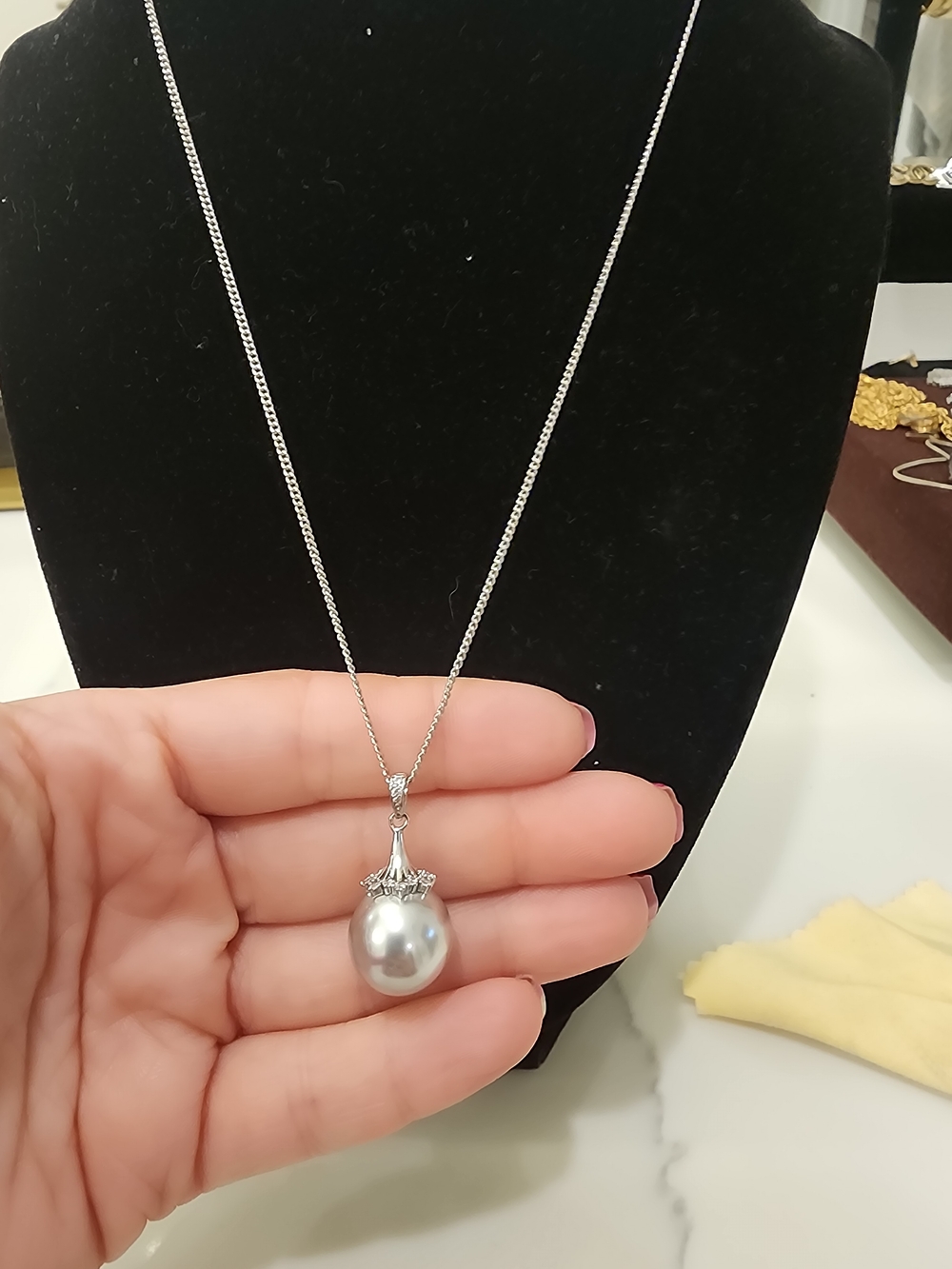 Vintage Style French Belle Epoque Silver Pearl & White Sapphire Pendant